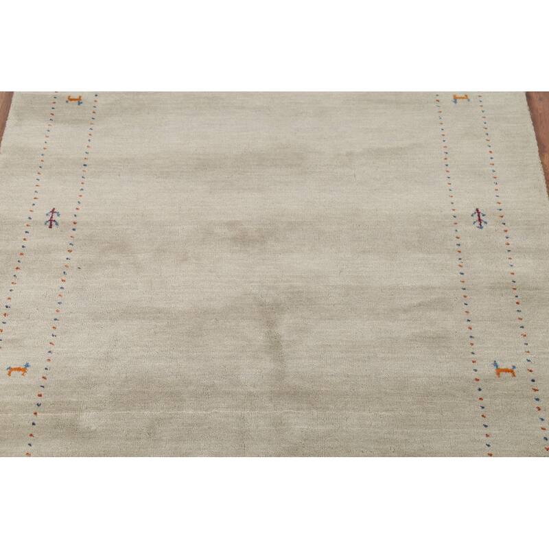 Beige Tribal Gabbeh Oriental Rug Hand-Knotted Wool Carpet - 5'4"x 7'10"