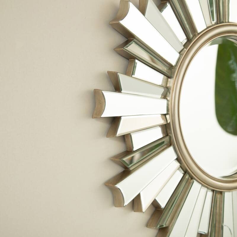 HenGis Sunburst-Shape PU Art Decorative Mirror - Wall-Mounted, Bathroom, Bedroom - Silver