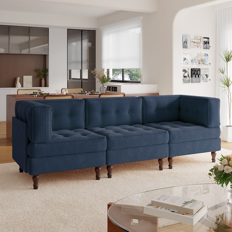 Madison Oversized Upholstered Corduroy Modular Sectional Sofa - Navy-3 Piece Type1
