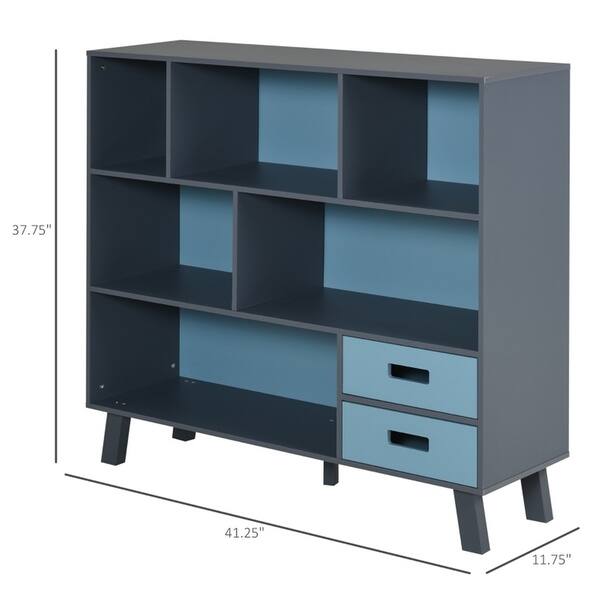 Multi Layer Blue Bookcase Chest with Drawers and Open Shelves - 41.25"L x 11.75"W x 37.75"H