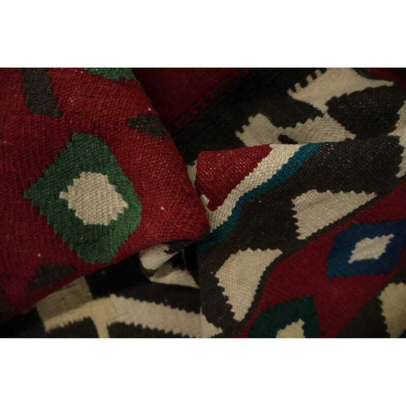 Hand Woven Oriental 100% Wool Carpet Southwestern Tribal Black Kilim Area Rug - 9' 9'' X 8' 5''