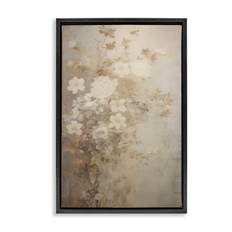 Stupell Muted Vintage Florals Framed Floater Canvas Wall Art Design By LSR Creative Studio - 17 x 25 - Black