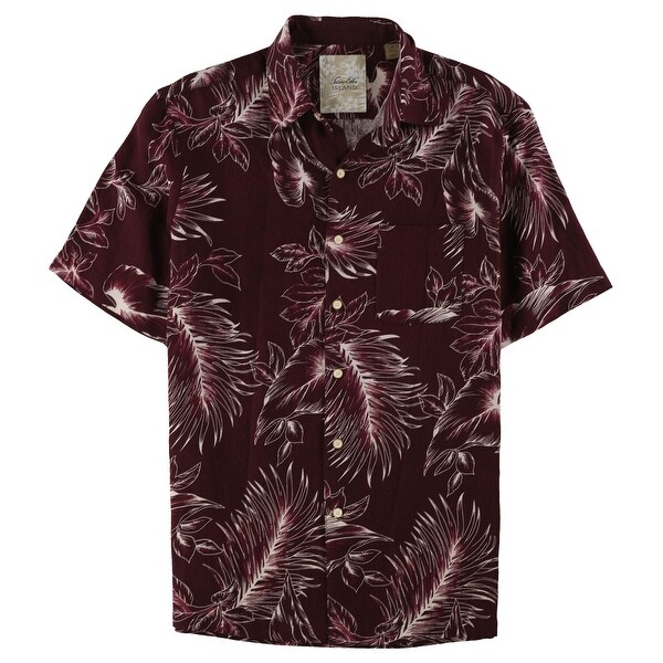 Tasso Elba Mens Leaf Silk Linen Button Up Shirt, Red, Small. Opens flyout.