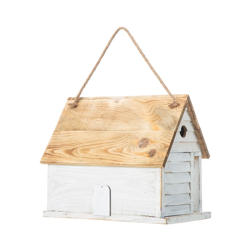 Glitzhome 14.25"L Wood Distressed Solid Wood Cottage Birdhouse