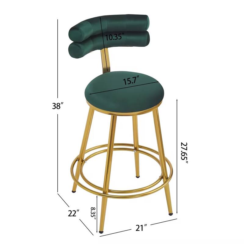 Roomfitters 27.65'' Velvet Counter Stools, Set of 2 Modern Bar Height Chairs with Iron Frame, Soft Backrest and Footrest