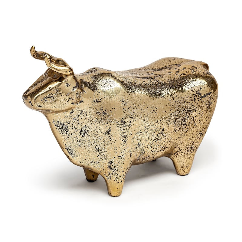 Taurus I Gold Cast Aluminum Bull Decorative Object