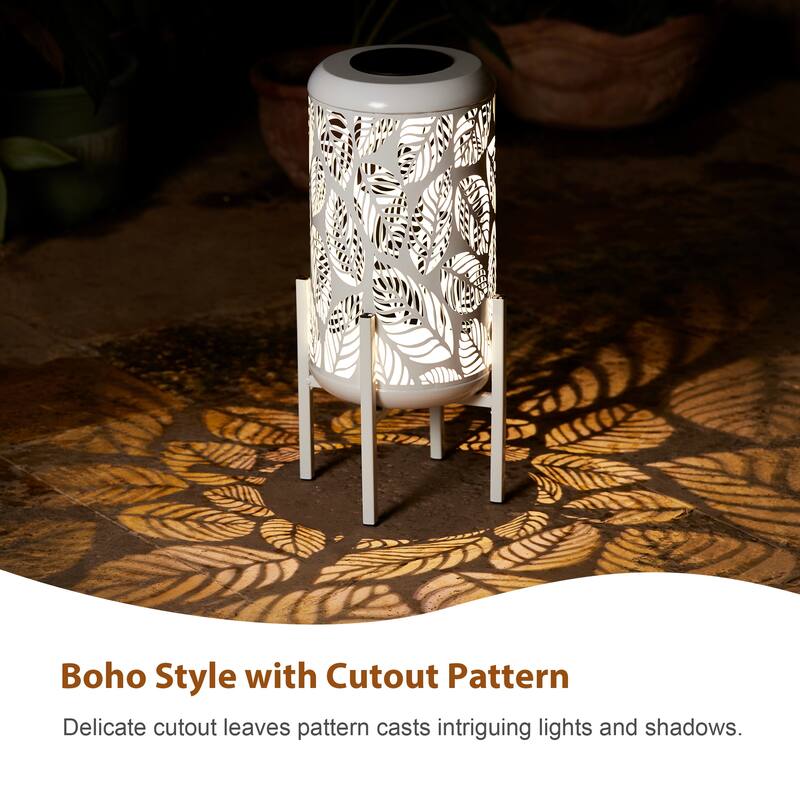 Glitzhome 14.25"H Set of 2 Metal Flower Cutout Solar Lanterns Floor Lantern