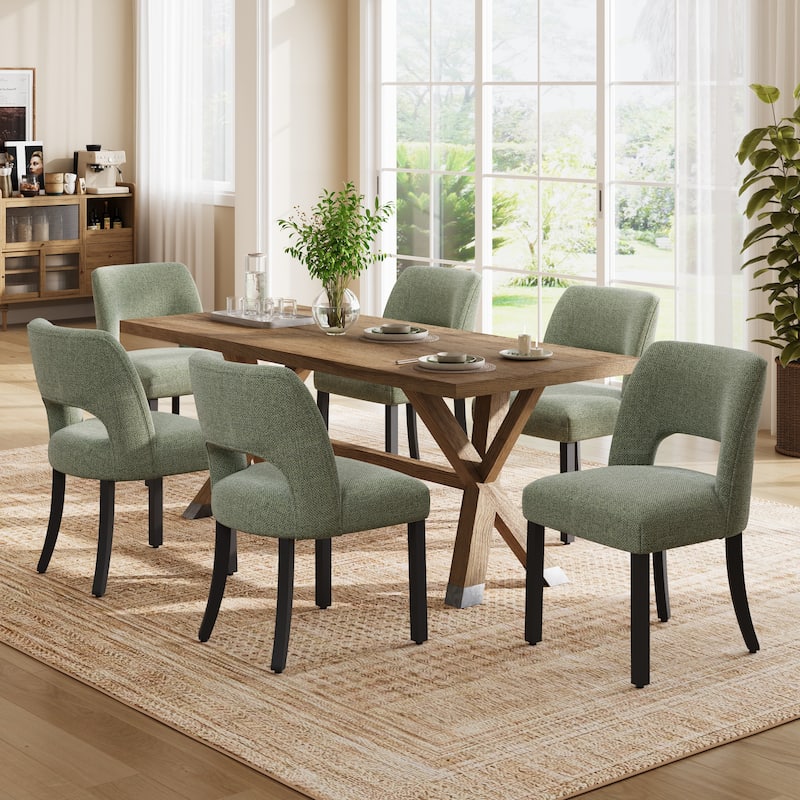 Set of 2/4/6 Modern Fabric Upholstered Dining Room Chair Kitchen Chairs with Wood legs - Set of 6 - Green