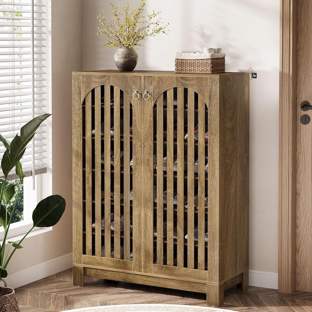 Shoe Cabinet with Louver Doors, 6-Tier Adjustable Shoe Storage Cabinet