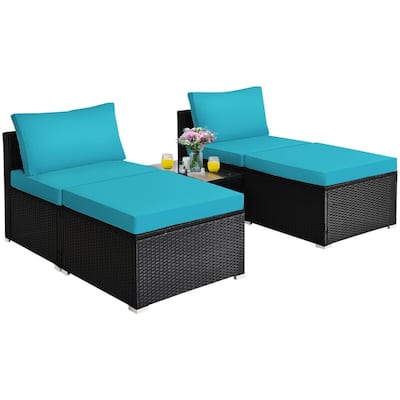 5 Pieces Wicker Lounge Chair Set with Washable Zippered Cushions - 26" x 26" x 13.5" (L x W x H)
