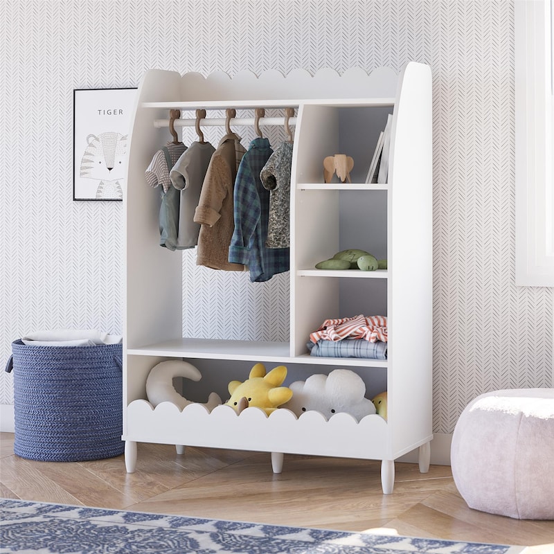 Little Seeds Cloud Kids Dress Up Storage and Clothing Rack with Toy Organizer and Shelves, White - N/A