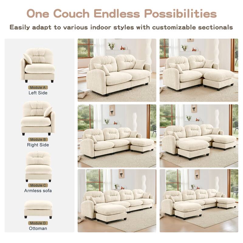 GDF Studio - Cloudy Modular Modern Chenille Sectional Sofa with Tufted Cushion Backrest and Ergonomic Design