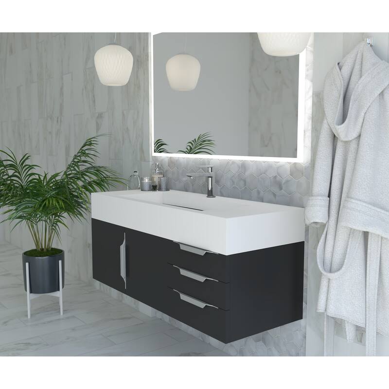 Nile 48" Wall Mounted Bathroom Vanity Set w/ White Top