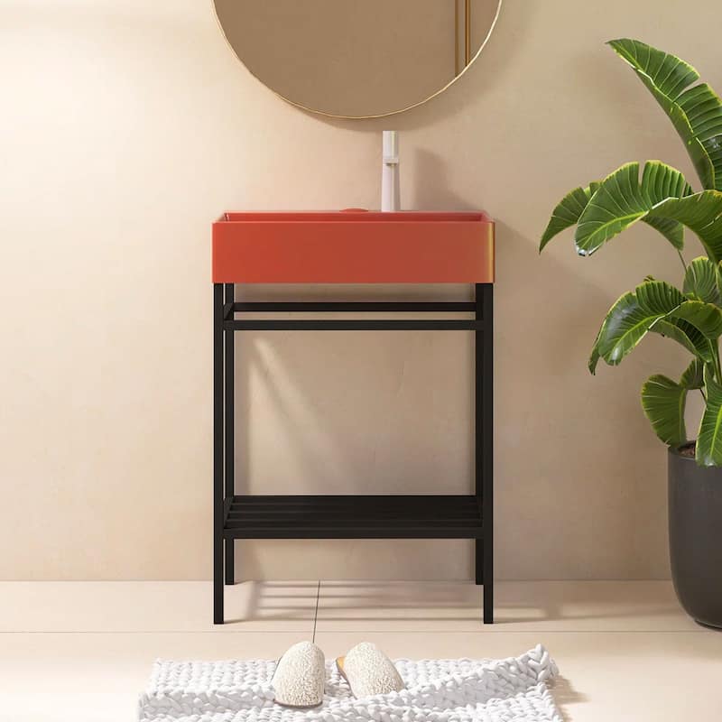 24" Freestanding Bathroom Vanity with Ceramic Sink - 23.62'' x13.98'' x 33.46'' - Black and Red