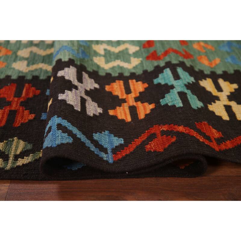 Hand Woven Oriental 100% Wool Carpet Southwestern Geometric Multi-Colored Kilim Area Rug - 9' 10'' X 7' 0''