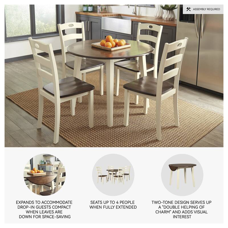 Signature Design By Ashley Woodanville White/ Brown Drop-leaf Round Table