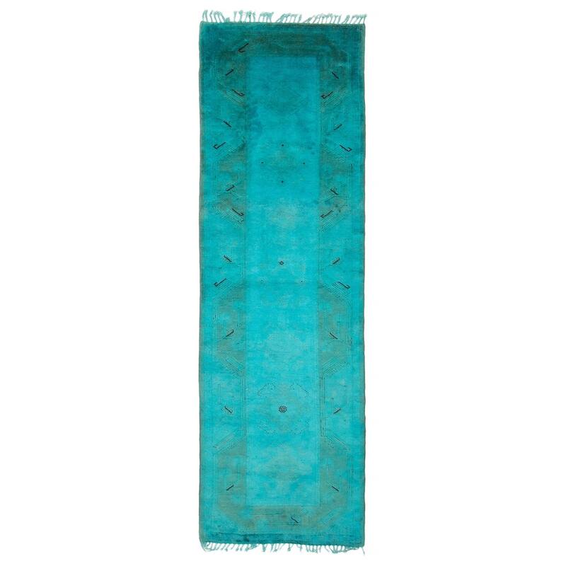 ECARPETGALLERY Hand-knotted Color Transition Teal Wool Rug - 2'9 x 8'9 - Teal - 2'9 x 8'9
