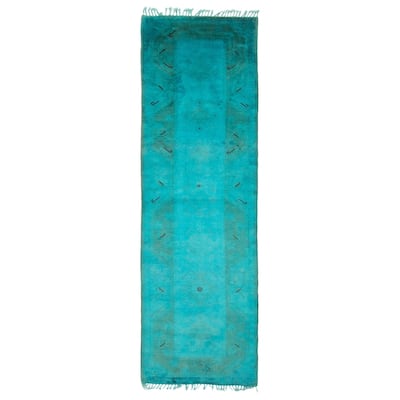 ECARPETGALLERY Hand-knotted Color Transition Teal Wool Rug - 2'9 x 8'9