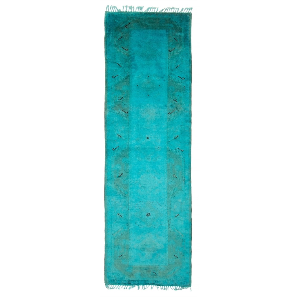 ECARPETGALLERY Hand-knotted Color Transition Teal Wool Rug - 2'9 x 8'9