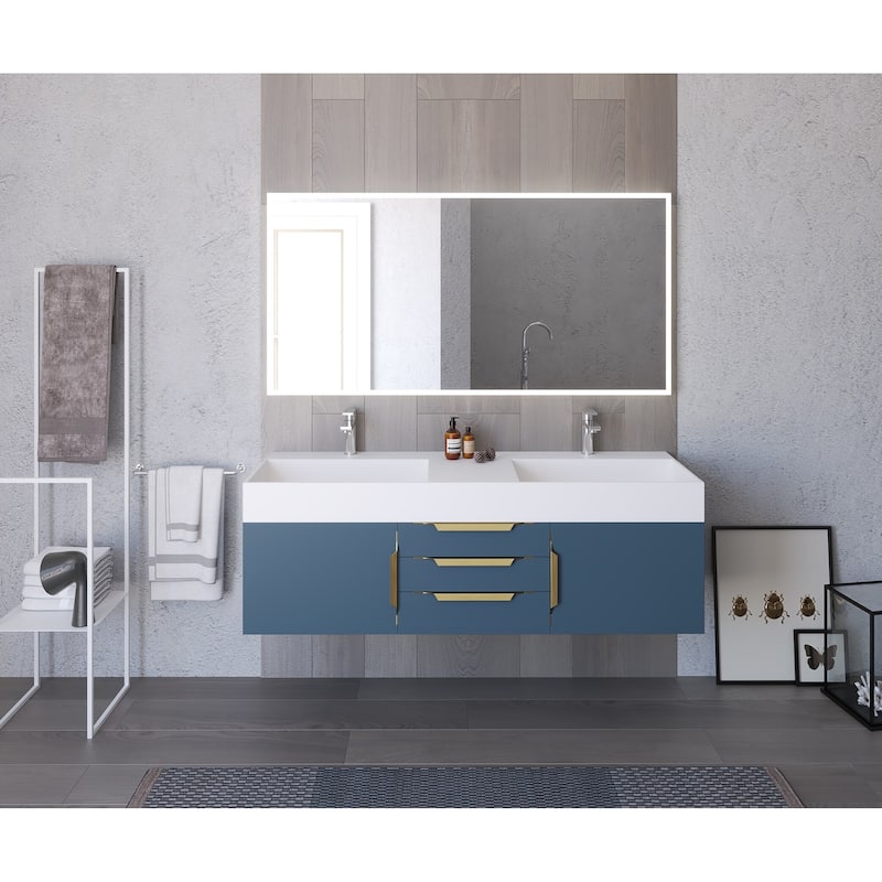 Amazon 60" Wall Mounted Bathroom Vanity Set w/ White Top
