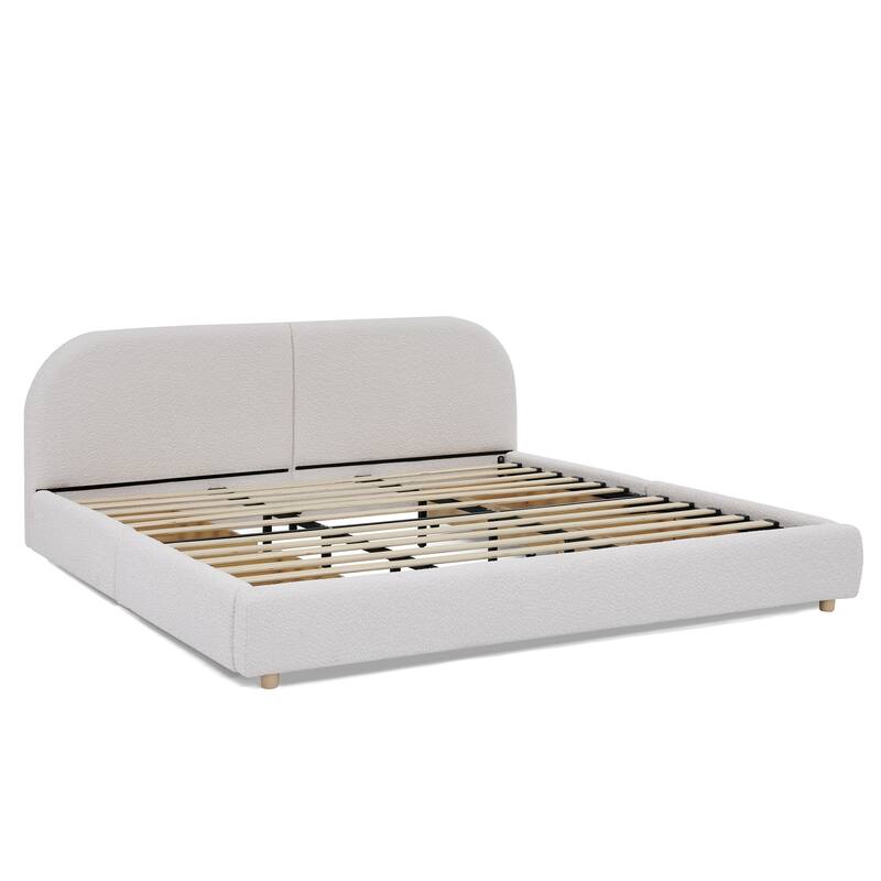 Stylish Curve-shaped Upholstered Platform Bed Frame Modern Minimalist Low Profile Bed with Curved Headboard Optional Storage Bed
