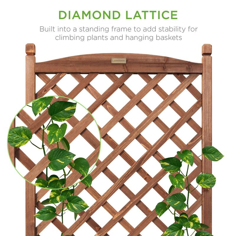 Set of 2 48in Wood Planter Box & Diamond Lattice Trellis, Mobile Outdoor Raised Garden Bed for Climbing Plants w/Drainage Holes