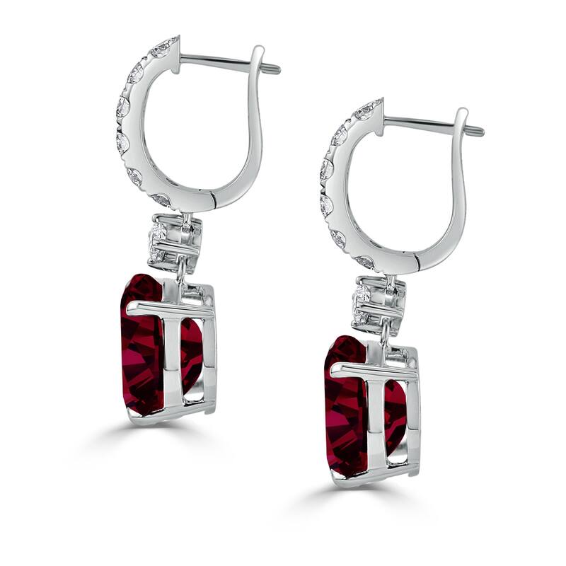Auriya 12 9/10ct Fancy Oval-cut Red Ruby Halo Diamond Dangle Earrings 1 1/4ctw 18k Gold
