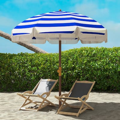 Outsunny 6.2' Portable Beach Umbrella, Ruffled Outdoor Umbrella with Vented Canopy, Carry Bag