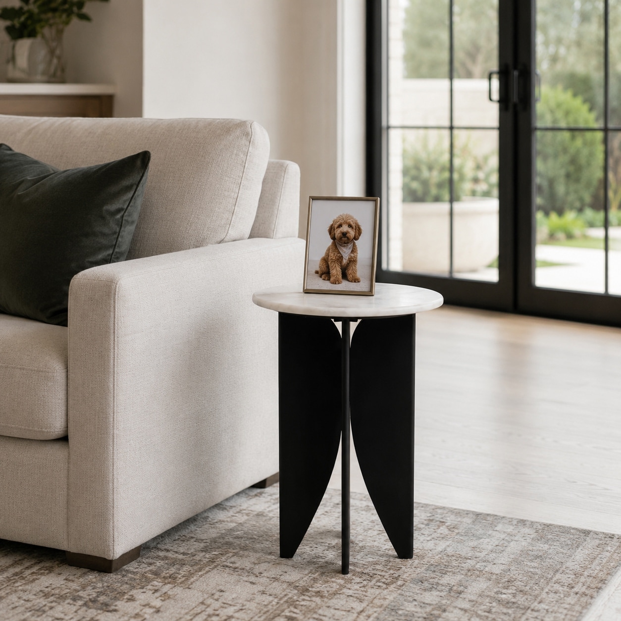 Contemporary Round Pedestal Stone Top Accent Table - 24"