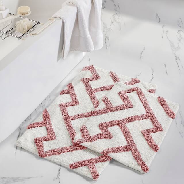 Modern Threads 2-Pack 100-Percent Textured Cotton Bath Mat Set - Rosewood