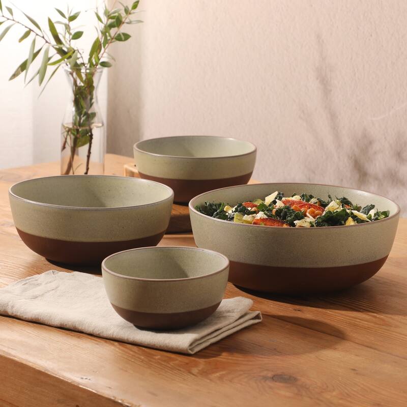 Gibson Elite William Crest 4 Piece Nesting Bowl Set, Stoneware Reactive Glaze, 5", 6.25", 7.5", 9", Prep & Serving Bowls