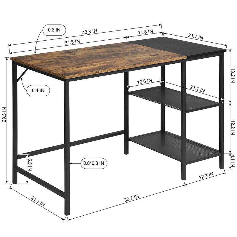 Homylin Modern Computer Desk with Storage Shelves for Home Office
