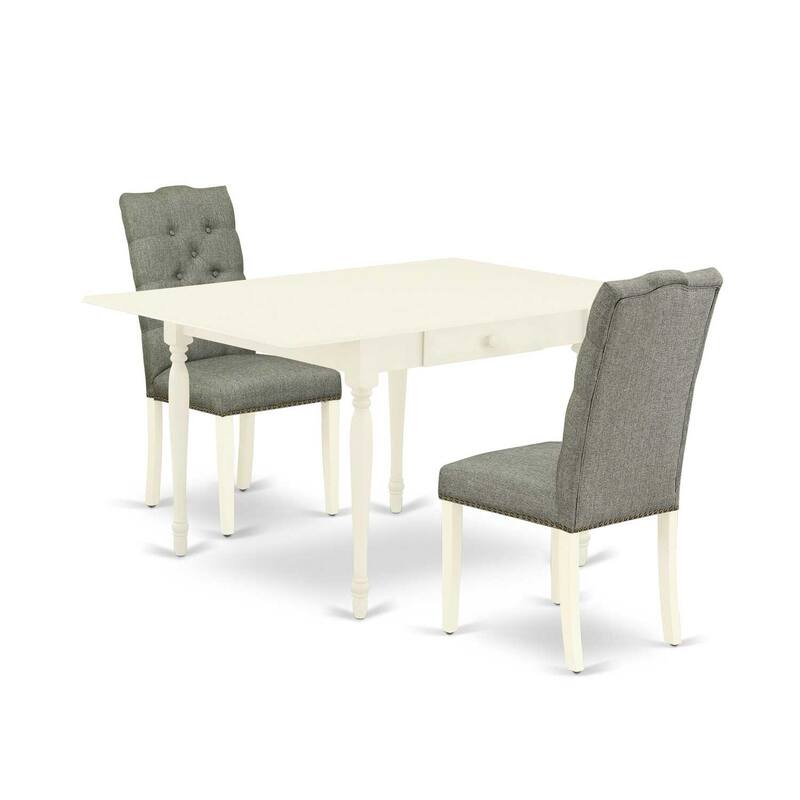 HomeStock 3-Piece Linen White Finish Rectangular Solid Wood Top with Dropleaf Dining Table Set