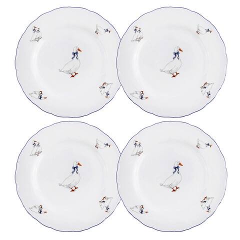 Goose Family White Porcelain Dessert Plate Set of 4 - 7.5"