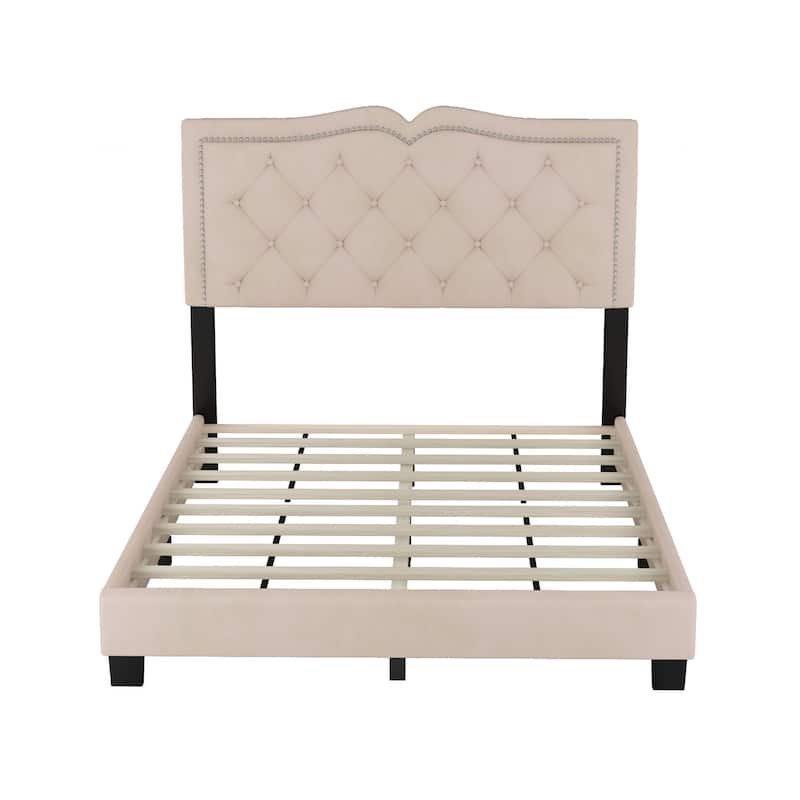 Upholstered bed frame with rivet design