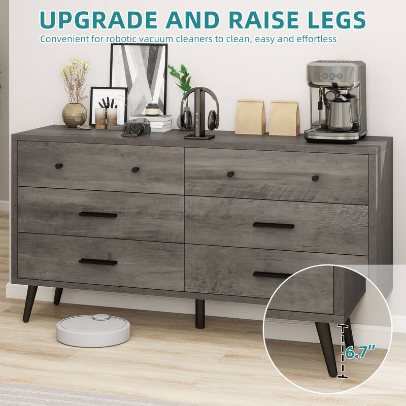 55" Wide Modern Wood 6 Drawers Dresser Chest of Drawers