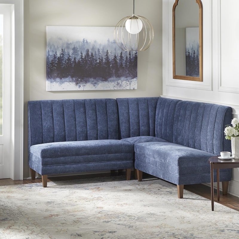 Lifestorey Kerrington 3-Piece Channel Back Upholstered Banquette Set - Set of 3 - Blue