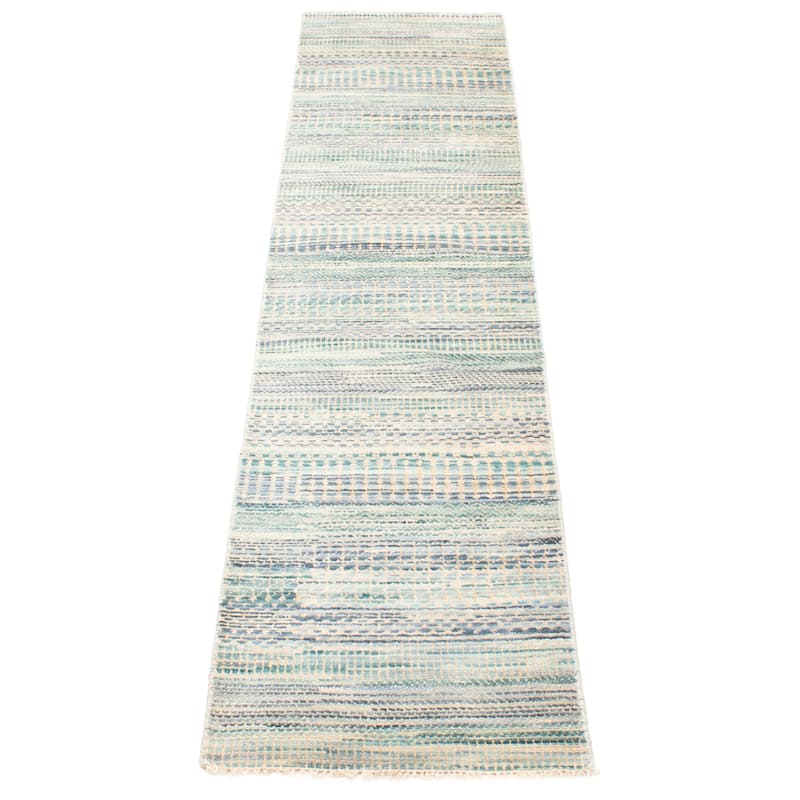 ECARPETGALLERY Hand-knotted Silk Shadow Teal Silk, Wool Rug - 2' 6" x 11' 6"
