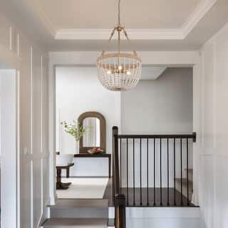 Farmhouse Boho Beaded 3-Light Chandelier for Foyer Entryway Dining Room - Dia. 17" x H 28.5"