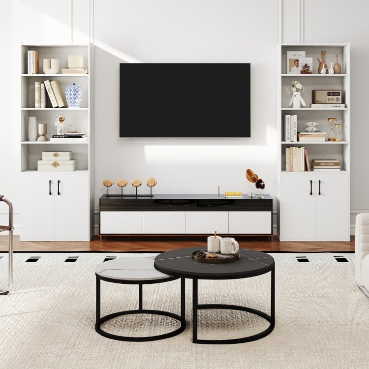 Engineered Wood Bookcase with Adjustable Shelves, 2-Door Cabinet and Anti-Tip Safety - 24.5" x 12" x 70" (L x W x H)