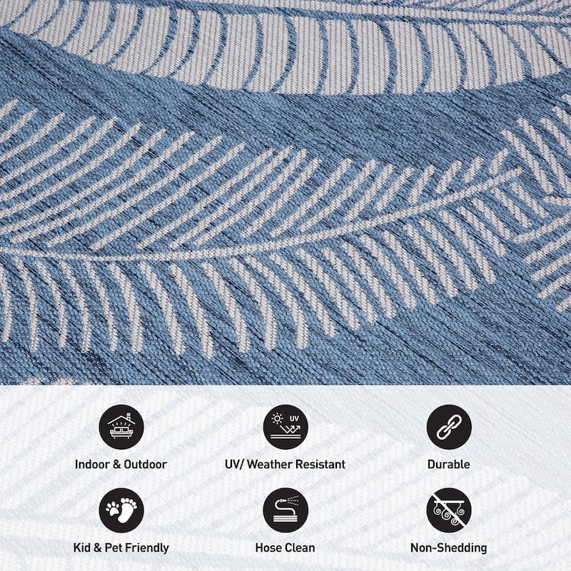World Rug Gallery Distressed Palm Leaves Textured Flat Weave Indoor/Outdoor Area Rug