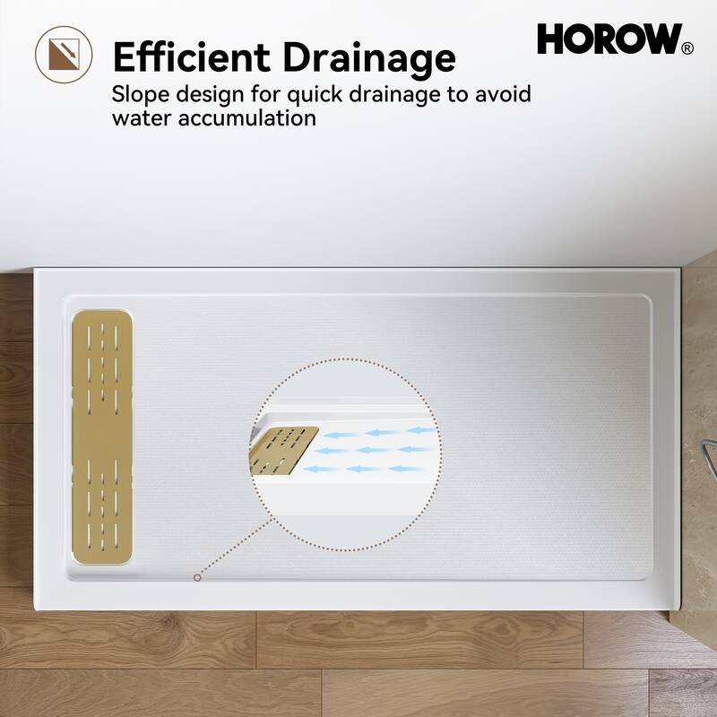HOROW 60 x 32 Inch Alcove Shower Pan Base in White with Left Drain - Left Drain Location