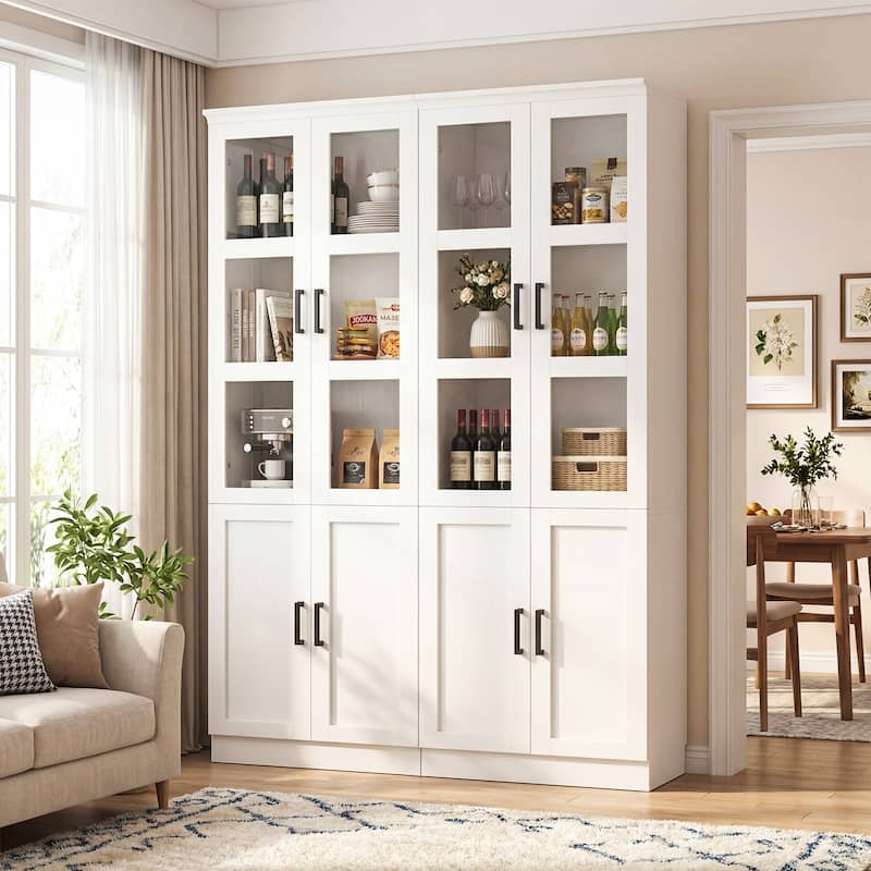 80" Tall Display Bookcase with Glass Doors and Adjustable Shelves,Freestanding Storage Bookshelf for Living Room, Home Office.