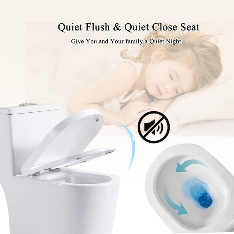 Compact One Piece Toilet Dual Flush 0.8 1.6 GPF. 23 Inch Short Depth. Space Saving Toilet for Small Bath
