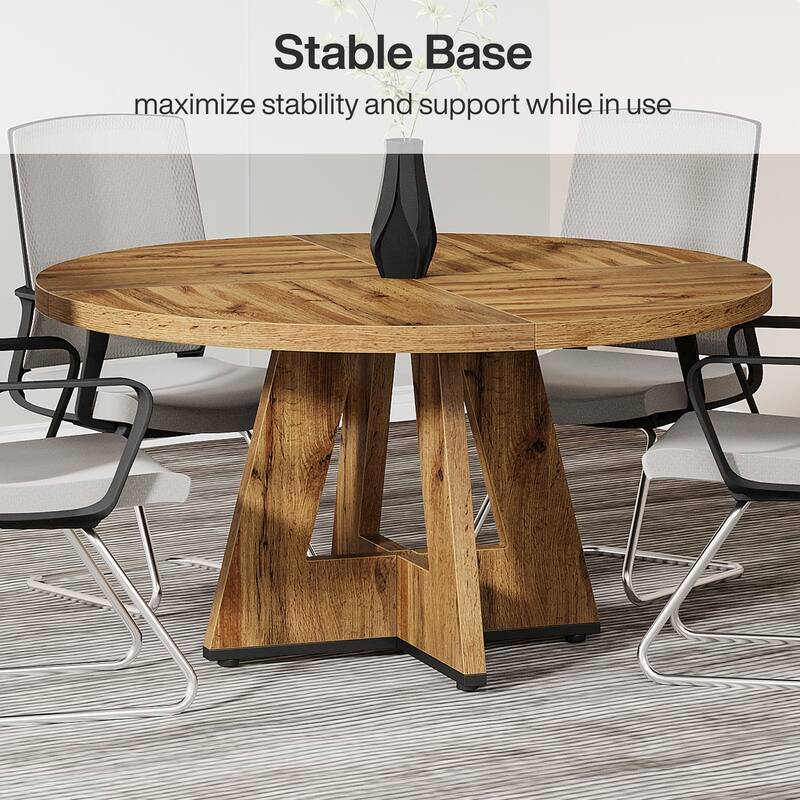 47-inch Round Conference Table for 4-6 People, Wooden Meeting Room Table