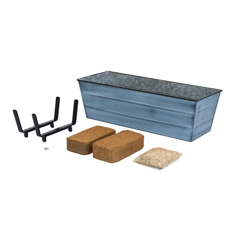 Achla Designs 24" W Medium Galvanized Steel/Wrought Iron Indoor Outdoor Bloom Box Garden Growing Kit - Nantucket Blue