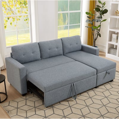 Upholstered Pull Out Sectional Sofa with Storage Chaise