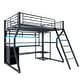 preview thumbnail 11 of 15, Full Size Gaming Loft Bed with Built-in Work Station, Open Wardrobe and LED Light, Metal Loft Bedframe with Storage Shelves