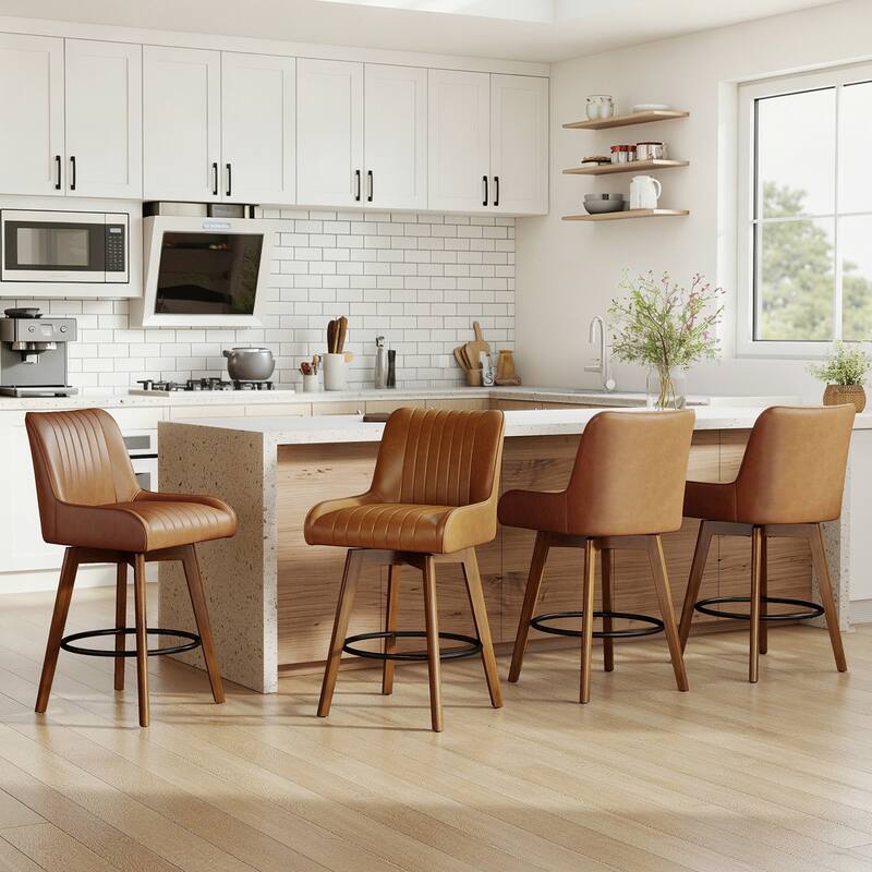 26" Faux Leather Upholstered Wood Swivel Counter Stool Set of 3 or 4 - 38.8"H x 20.5"W x 21.7"D - Set of 4 - Brown