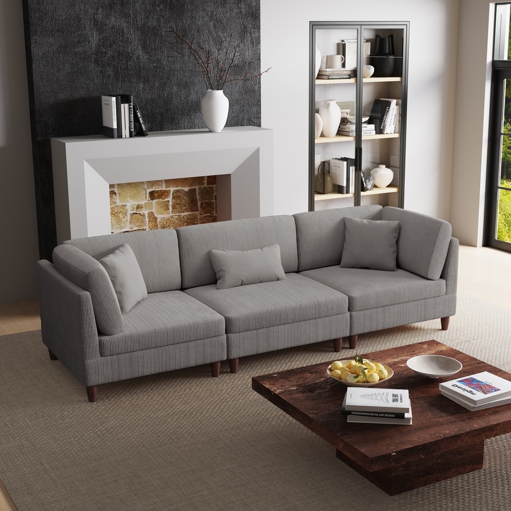 Corduroy Modular Sectional Sofa Set With Pillows